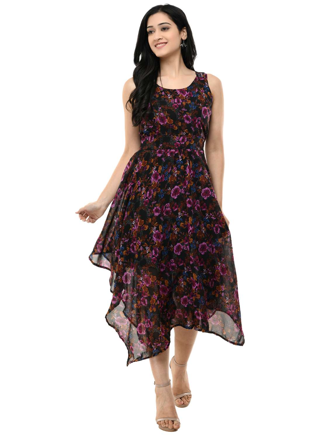 multi colored printed asymmetric dress