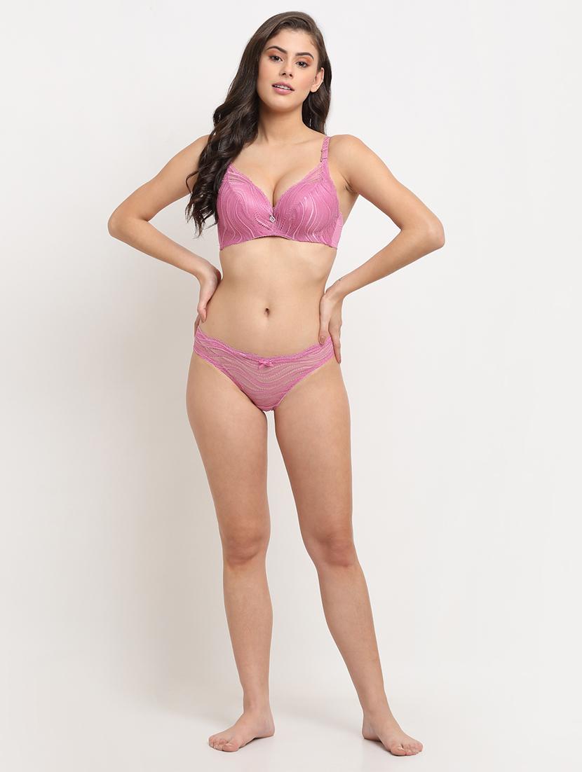 purple solid bras and panty set - 18225016 - Standard Image - 3