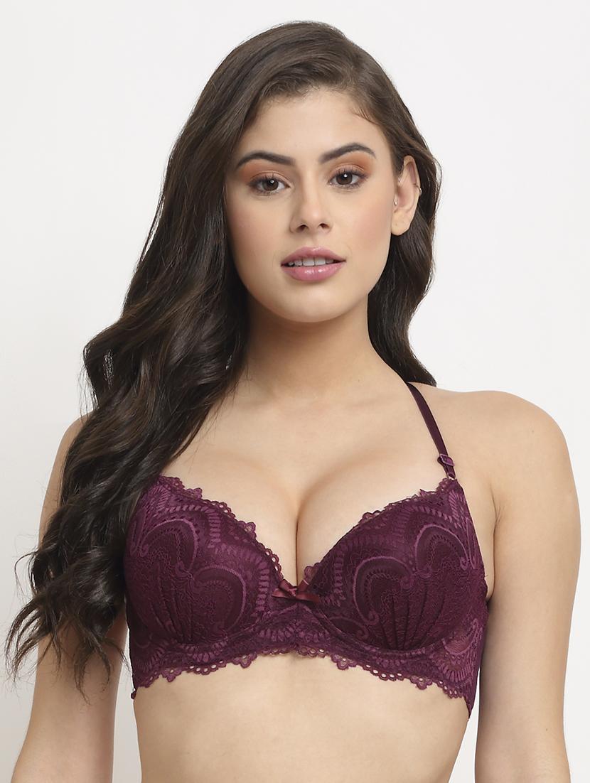 maroon solid plunge bra - 18225056 - Zoom Image - 0