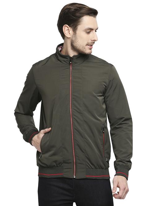 olive-green solid casual jacket - 18225954 - Standard Image - 0