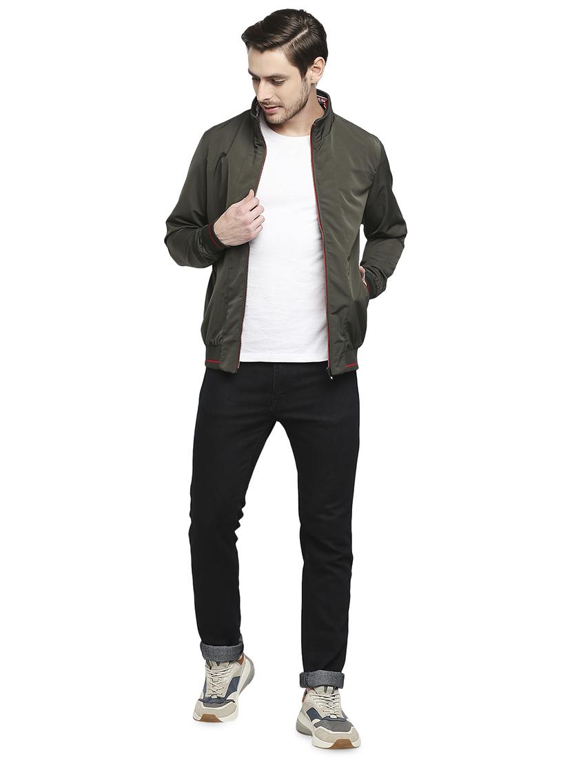 olive-green solid casual jacket - 18225954 - Standard Image - 3