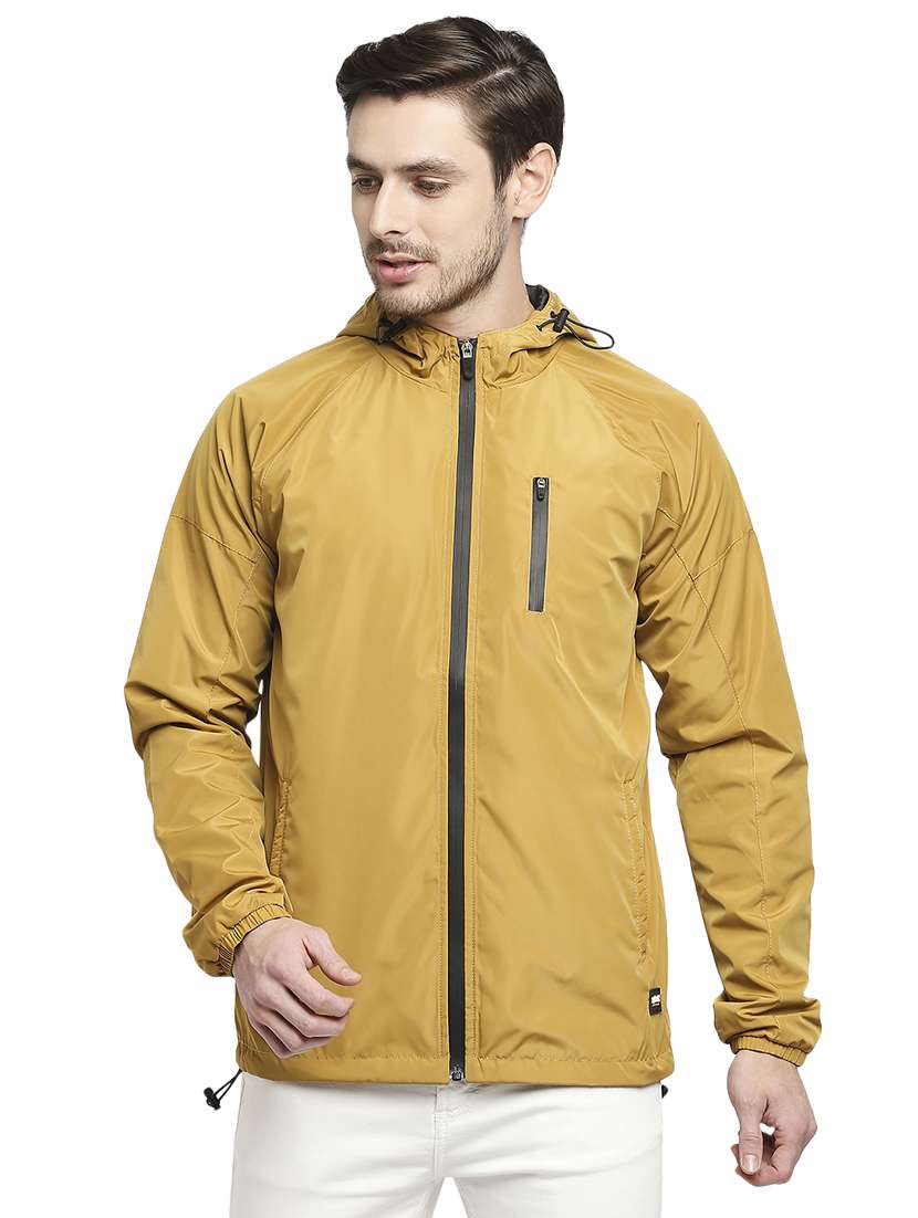 yellow solid hooded casual jacket - 18225958 - Zoom Image - 0