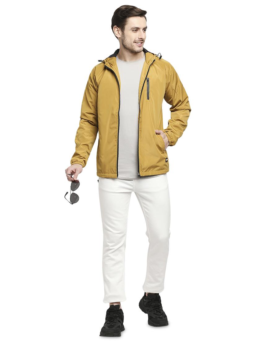 yellow solid hooded casual jacket - 18225958 - Standard Image - 3