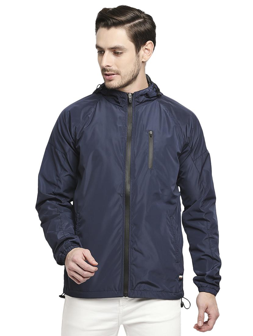 navy blue solid hooded casual jacket - 18225959 -  Zoom Image - 0