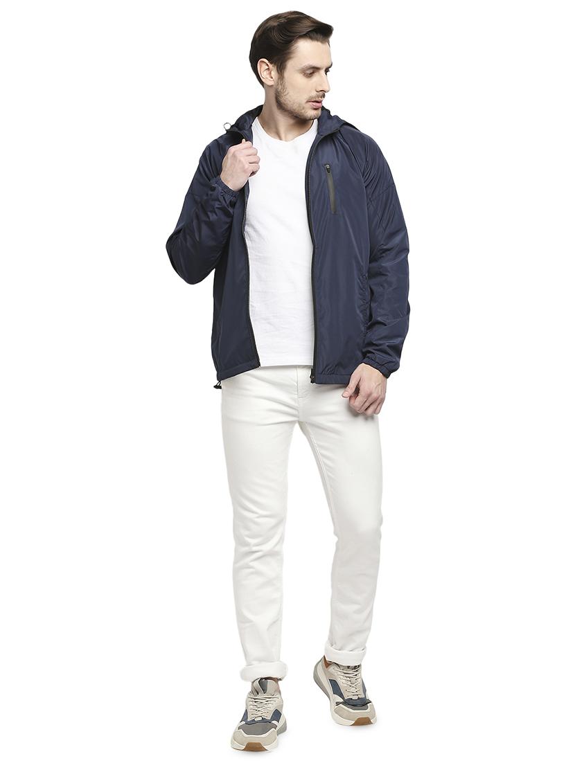 navy blue solid hooded casual jacket - 18225959 - Standard Image - 3