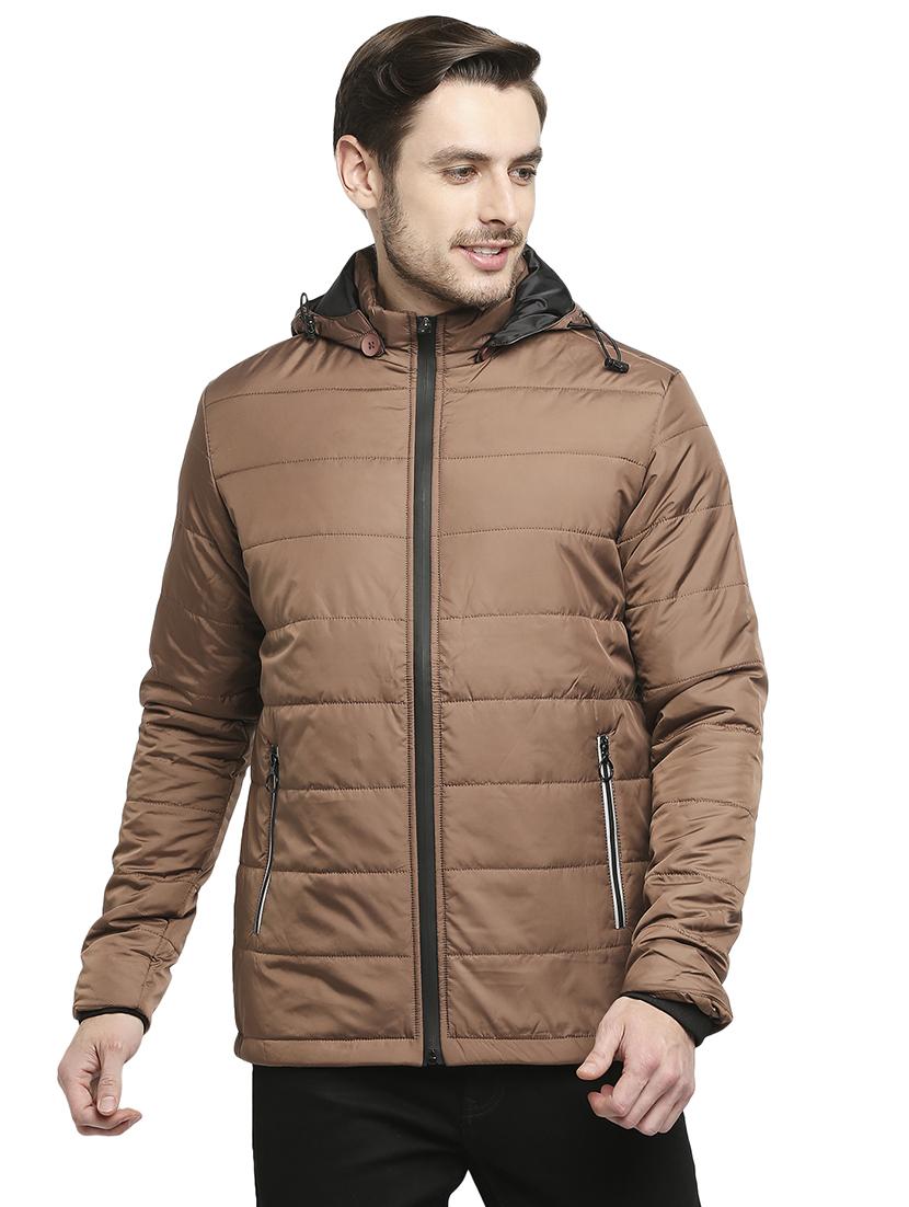 beige solid hooded quilted jacket - 18225976 - Zoom Image - 0