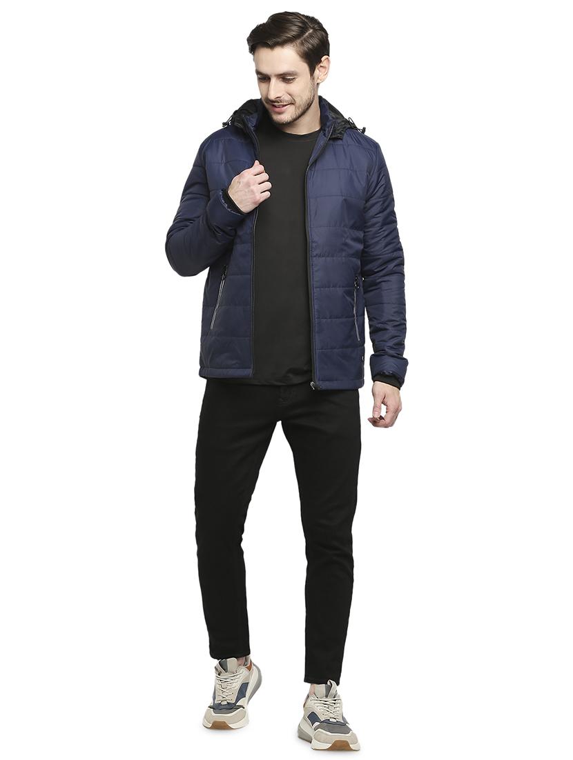 navy blue solid hooded quilted jacket - 18225979 - Standard Image - 3