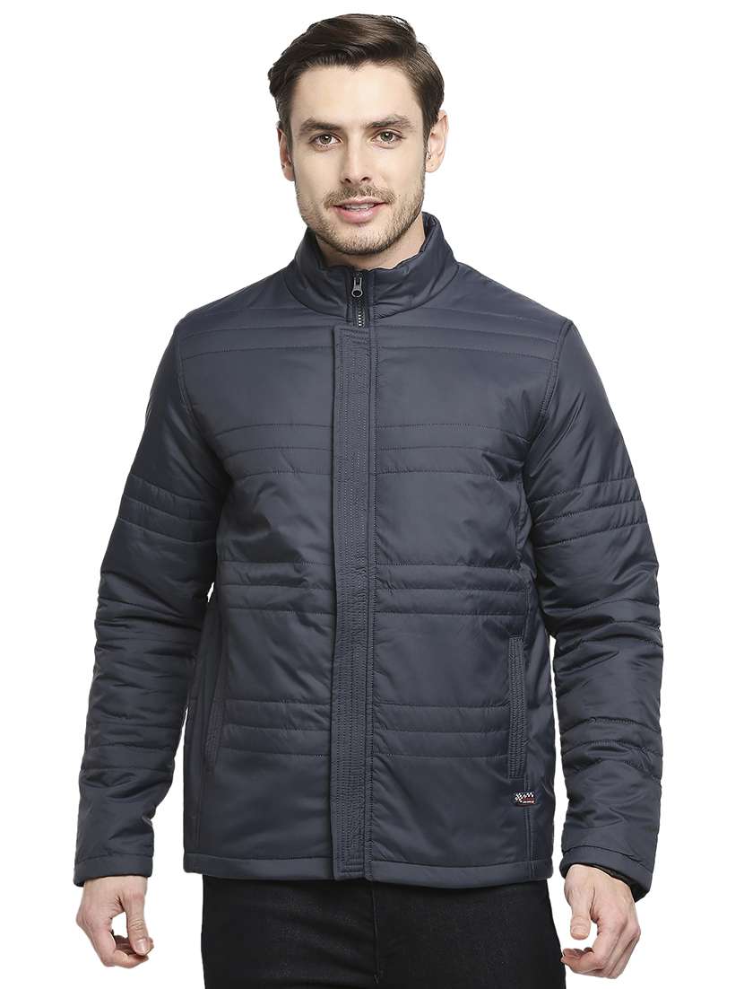 navy blue solid quilted jacket - 18225982 -  Zoom Image - 0