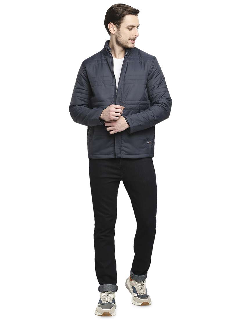 navy blue solid quilted jacket - 18225982 - Standard Image - 3