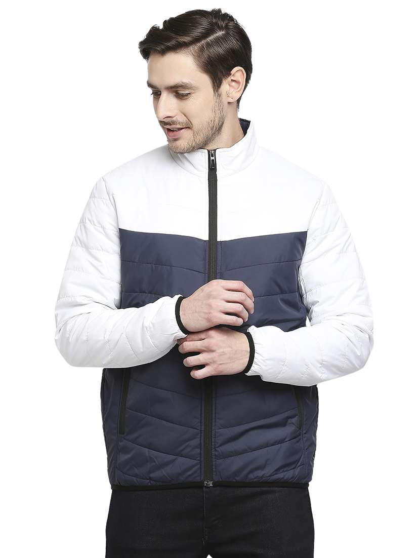 navy blue color-blocked quilted jacket - 18225993 -  Zoom Image - 0
