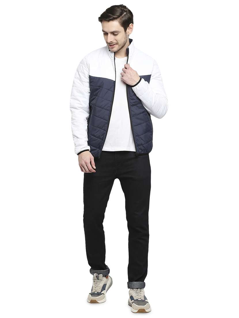 navy blue color-blocked quilted jacket - 18225993 - Standard Image - 3