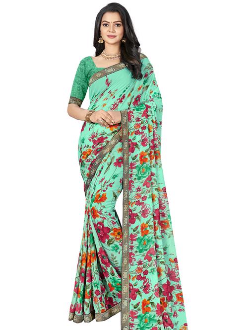 green printed saree with blouse - 18226102 -  Standard Image - 0