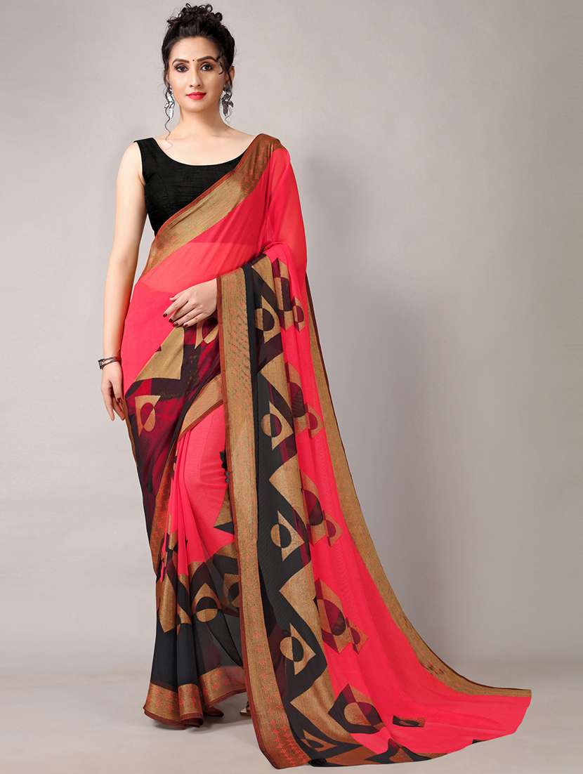 women's abstract orange colored saree with blouse - 18226306 -  Standard Image - 3