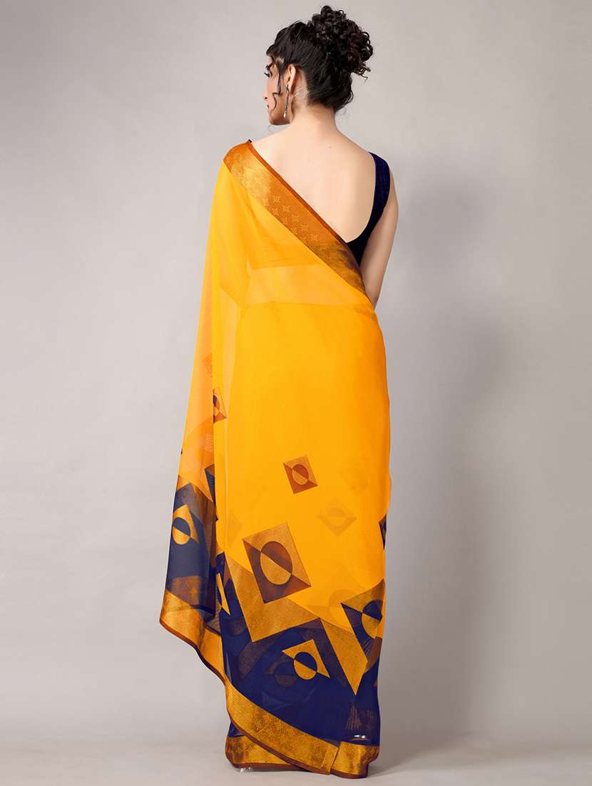 yellow chiffon printed saree with blouse - 18226308 -  Standard Image - 3