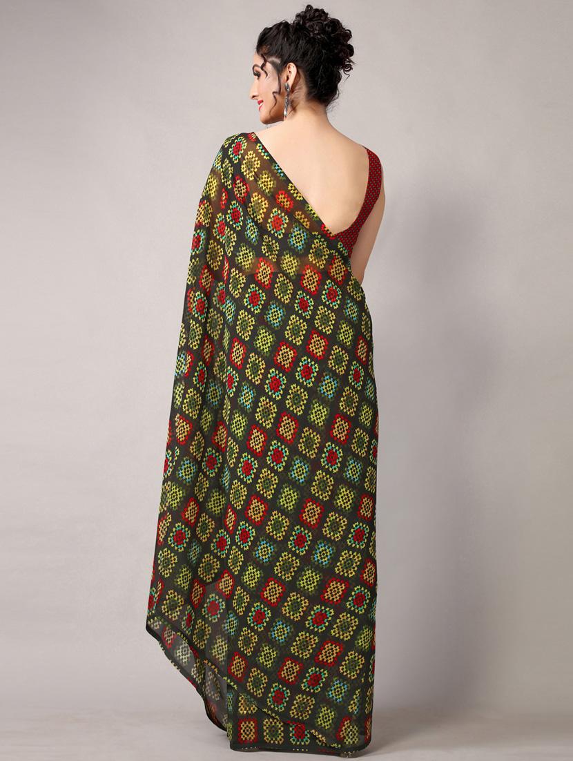 black georgette printed saree with blouse - 18226309 - Standard Image - 3