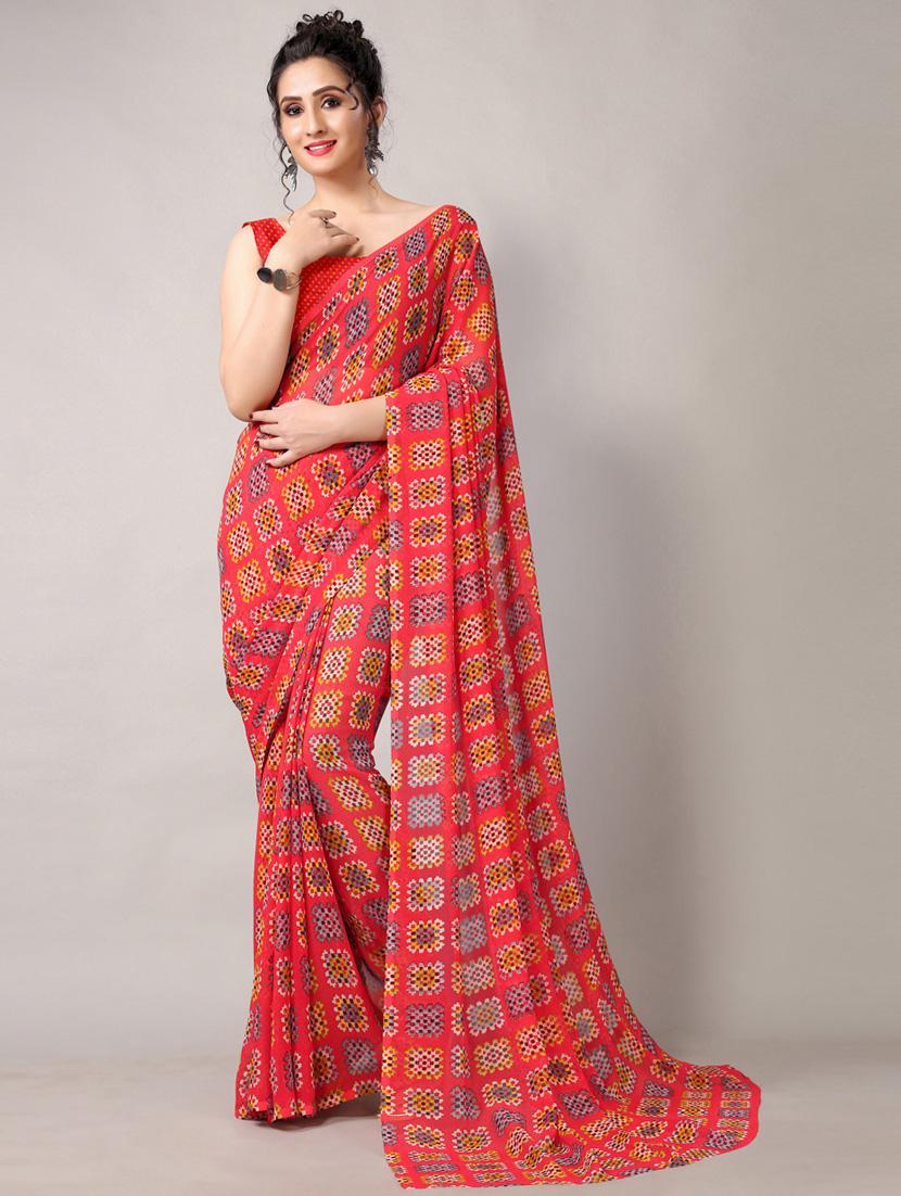 orange georgette printed saree with blouse - 18226313 - Zoom Image - 0