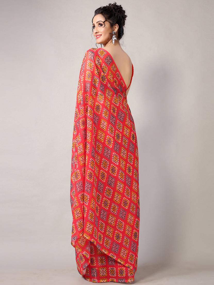 orange georgette printed saree with blouse - 18226313 - Standard Image - 3