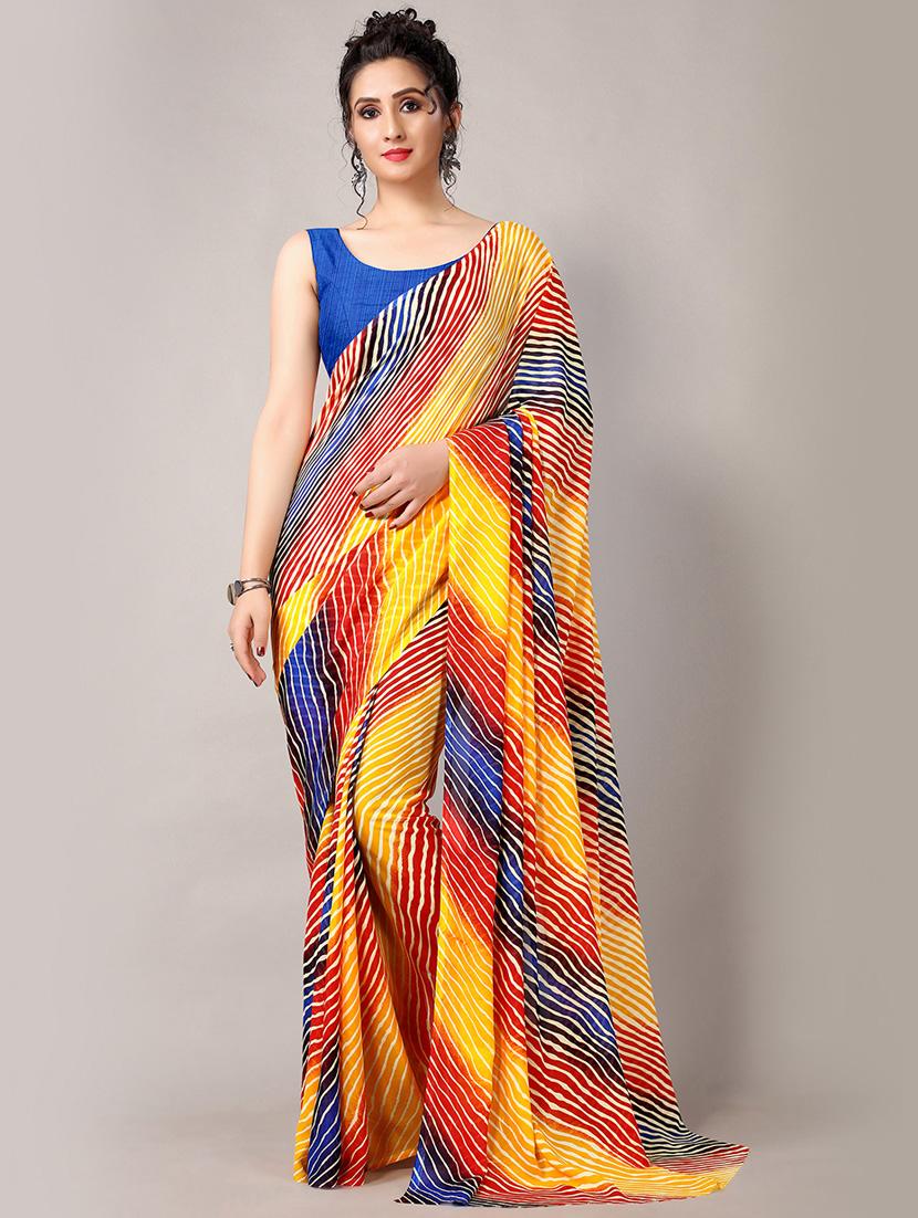 blue georgette printed saree with blouse - 18226315 -  Zoom Image - 0