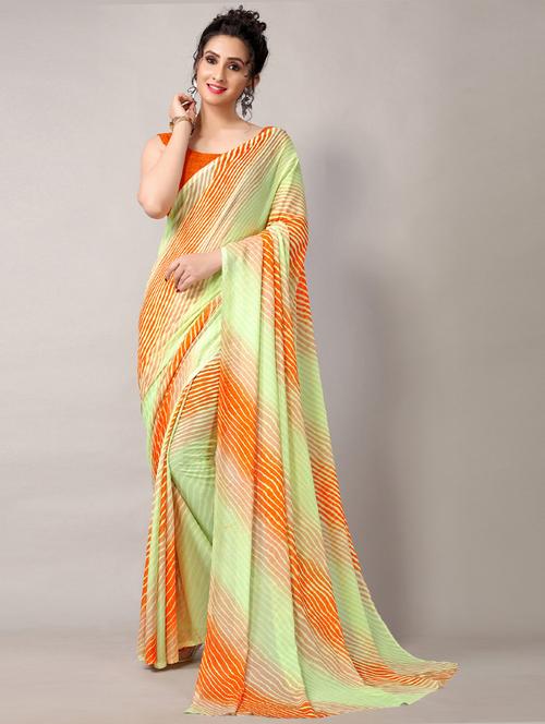 green georgette printed saree with blouse - 18226316 - Standard Image - 0