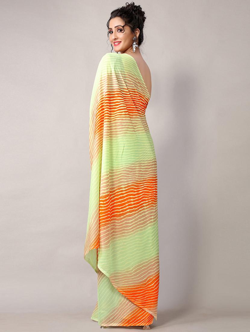 green georgette printed saree with blouse - 18226316 - Standard Image - 3