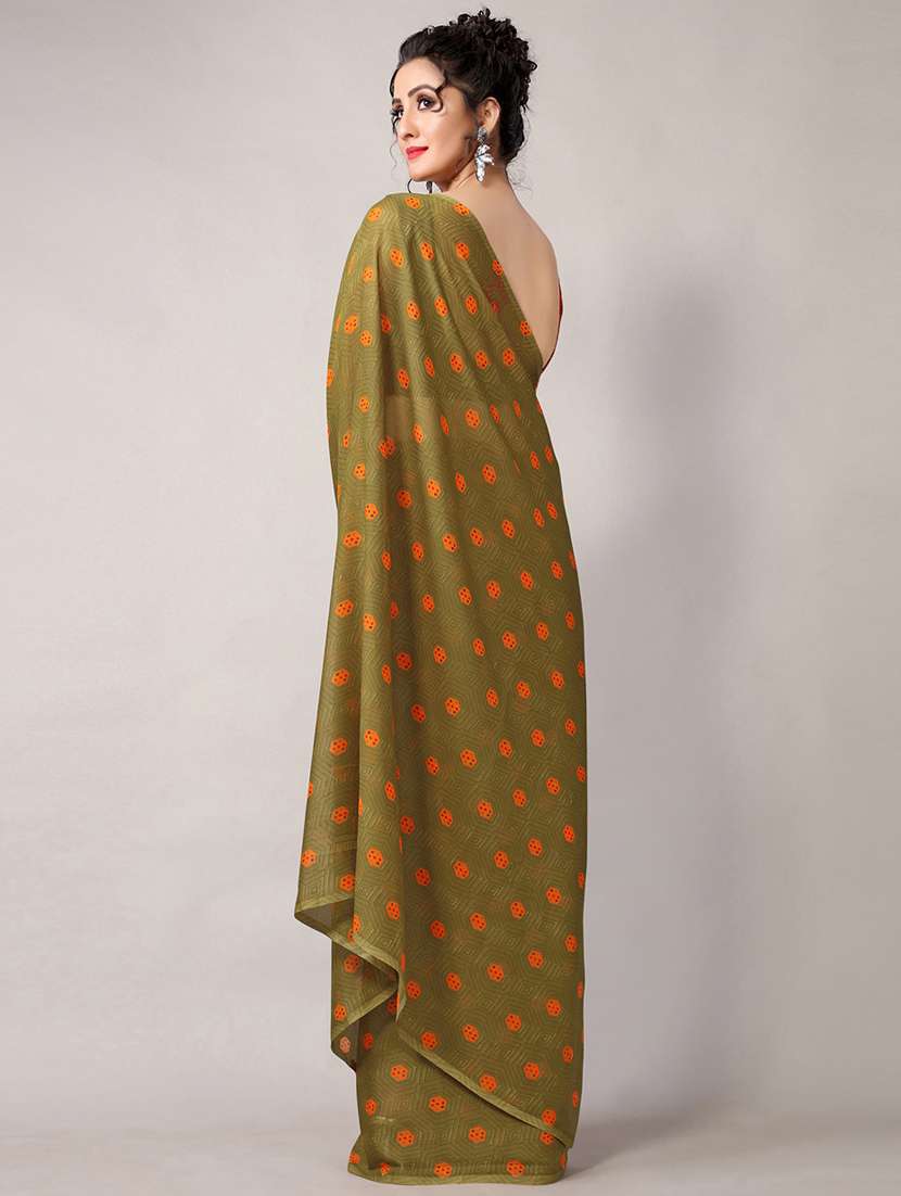 olive. georgette printed saree with blouse - 18226322 - Standard Image - 3