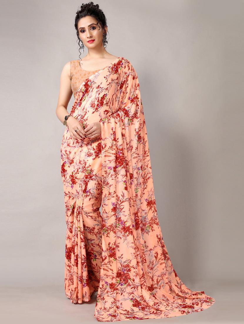 peach georgette printed saree with blouse - 18226326 -  Zoom Image - 0