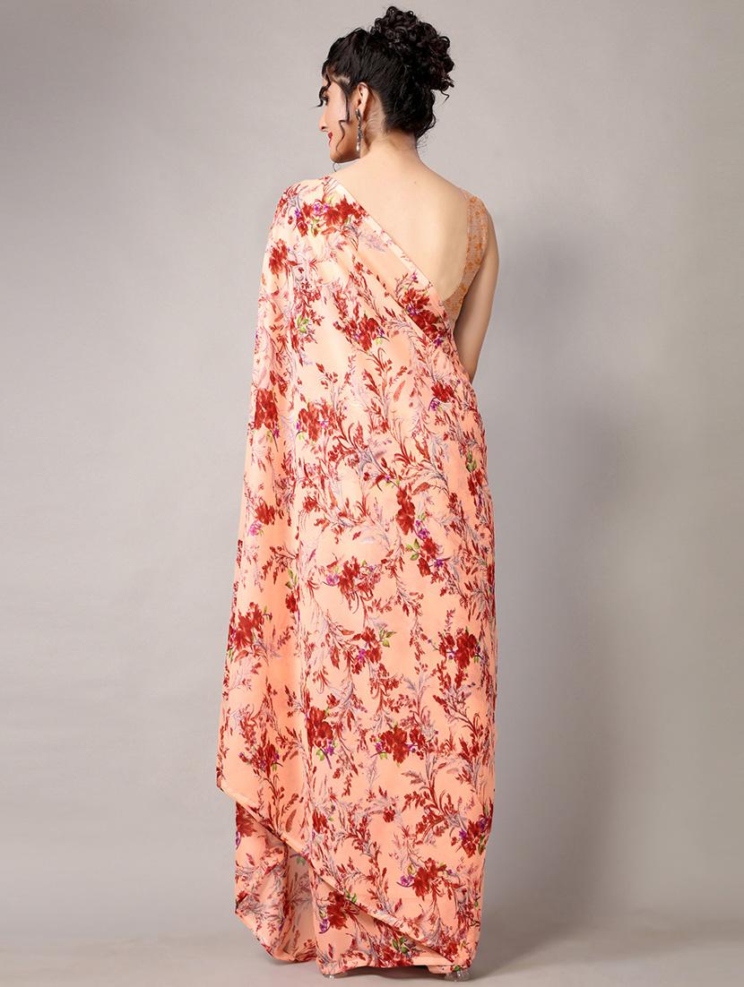 peach georgette printed saree with blouse - 18226326 - Standard Image - 3