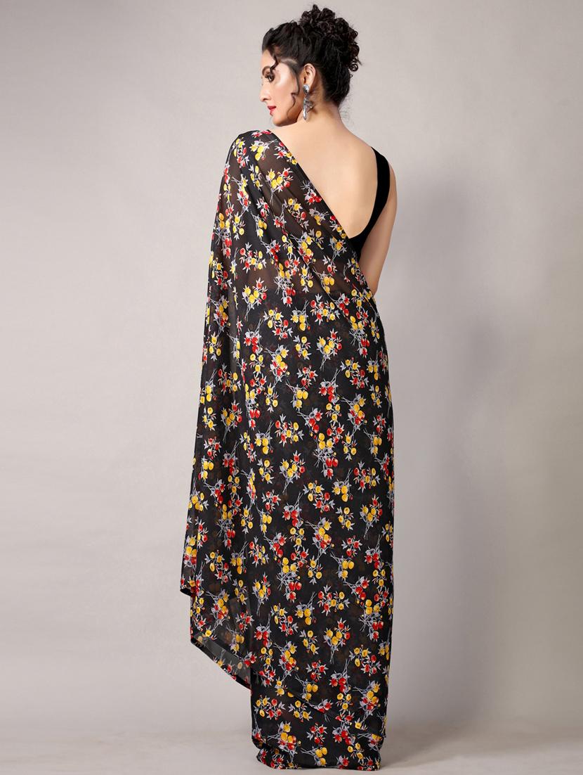 women's floral black colored saree with blouse - 18226330 - Standard Image - 3