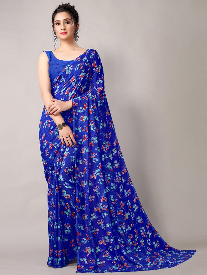 indigo georgette printed saree with blouse - 18226331 -  Zoom Image - 0