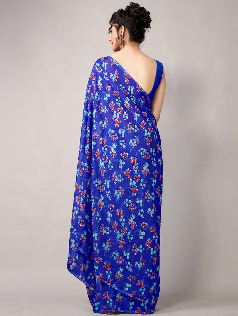 indigo georgette printed saree with blouse - 18226331 - Standard Image - 3