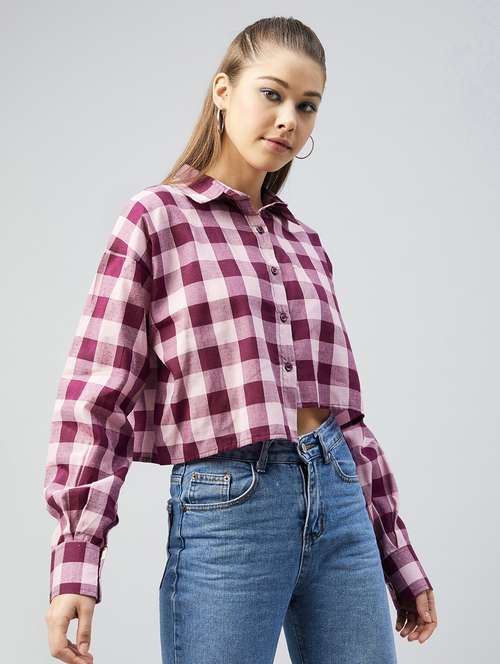 purple checked crop shirt - 18226864 -  Standard Image - 0