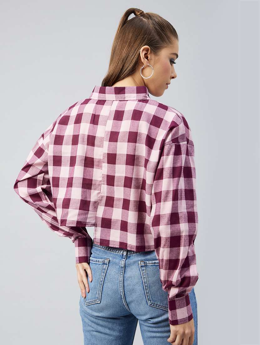 purple checked crop shirt - 18226864 - Standard Image - 3