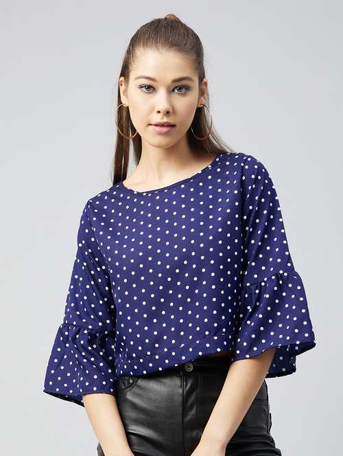 women polka dots bell sleeves tie back top - 18226866 - Standard Image - 0