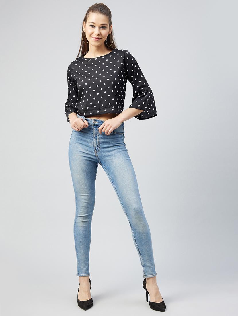 women's crop round neck top - 18226867 - Standard Image - 3