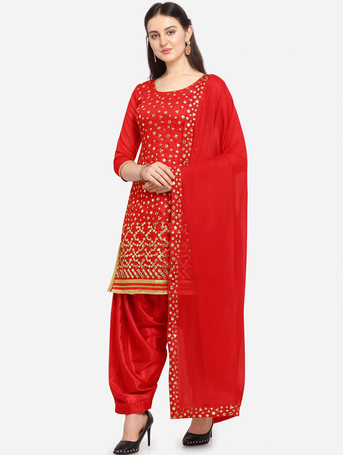 red silk blend unstitched suit