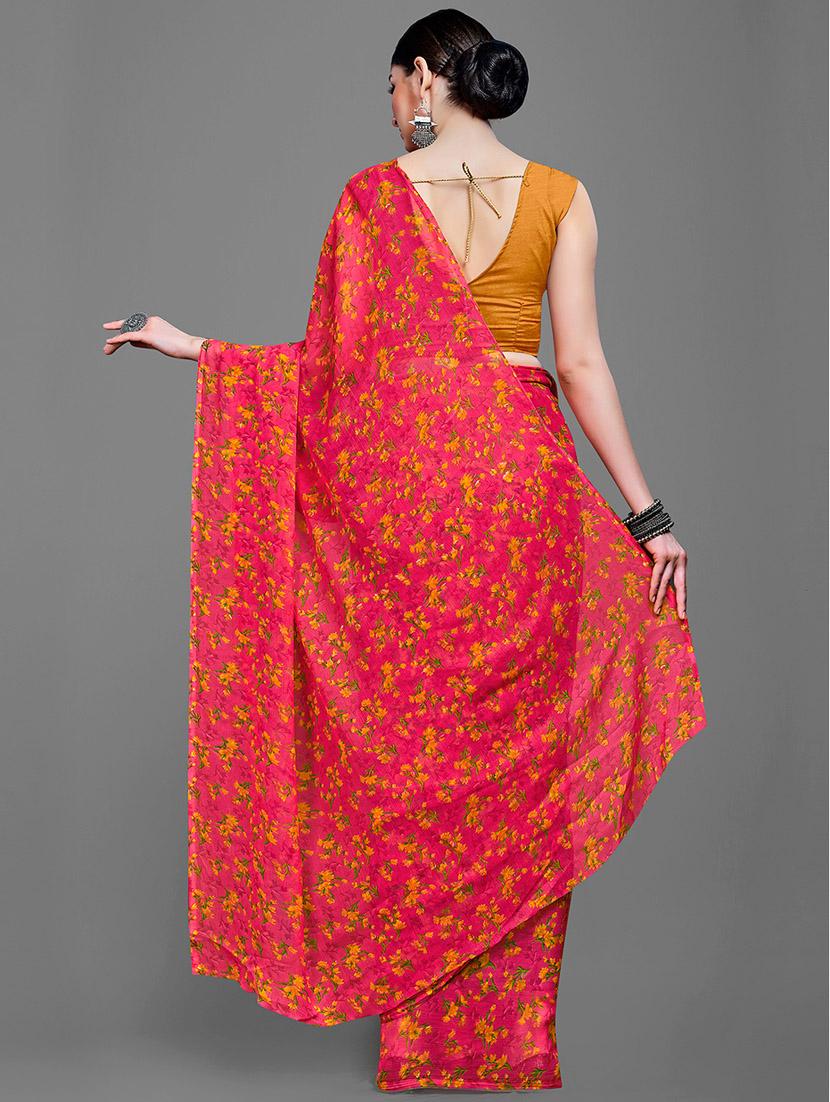 pink chiffon printed saree with blouse - 18226991 - Standard Image - 3