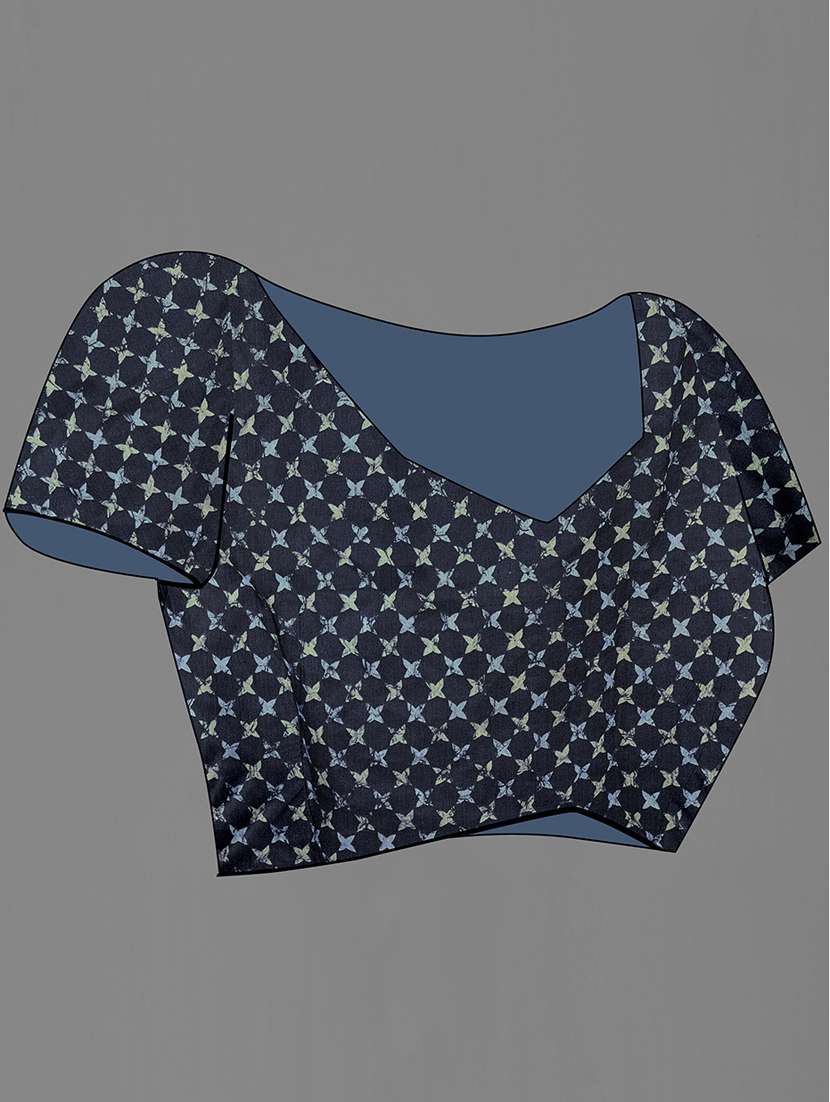 women's printed navy blue colored saree with blouse - 18226996 -  Standard Image - 3