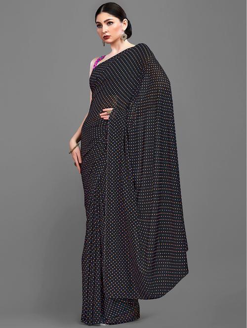 black georgette printed saree with blouse - 18227005 - Standard Image - 0