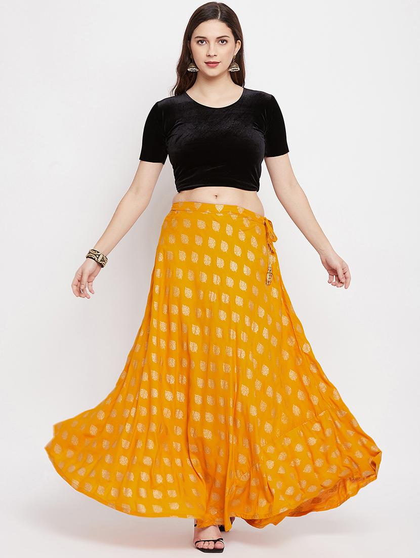yellow printed flared skirt - 18227322 - Standard Image - 3