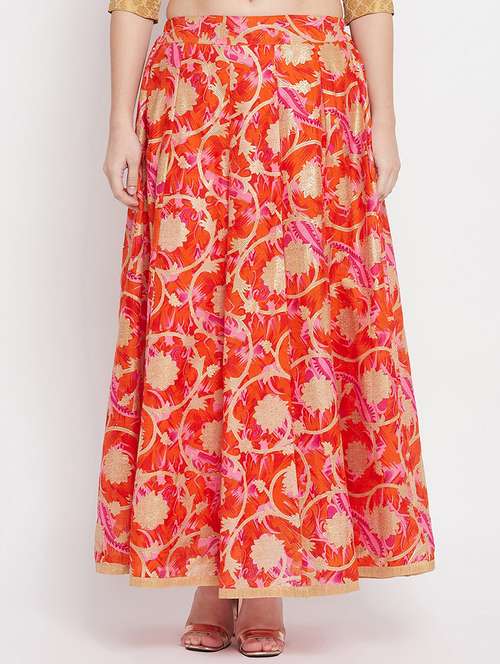 orange floral print maxi skirt - 18227325 - Standard Image - 0