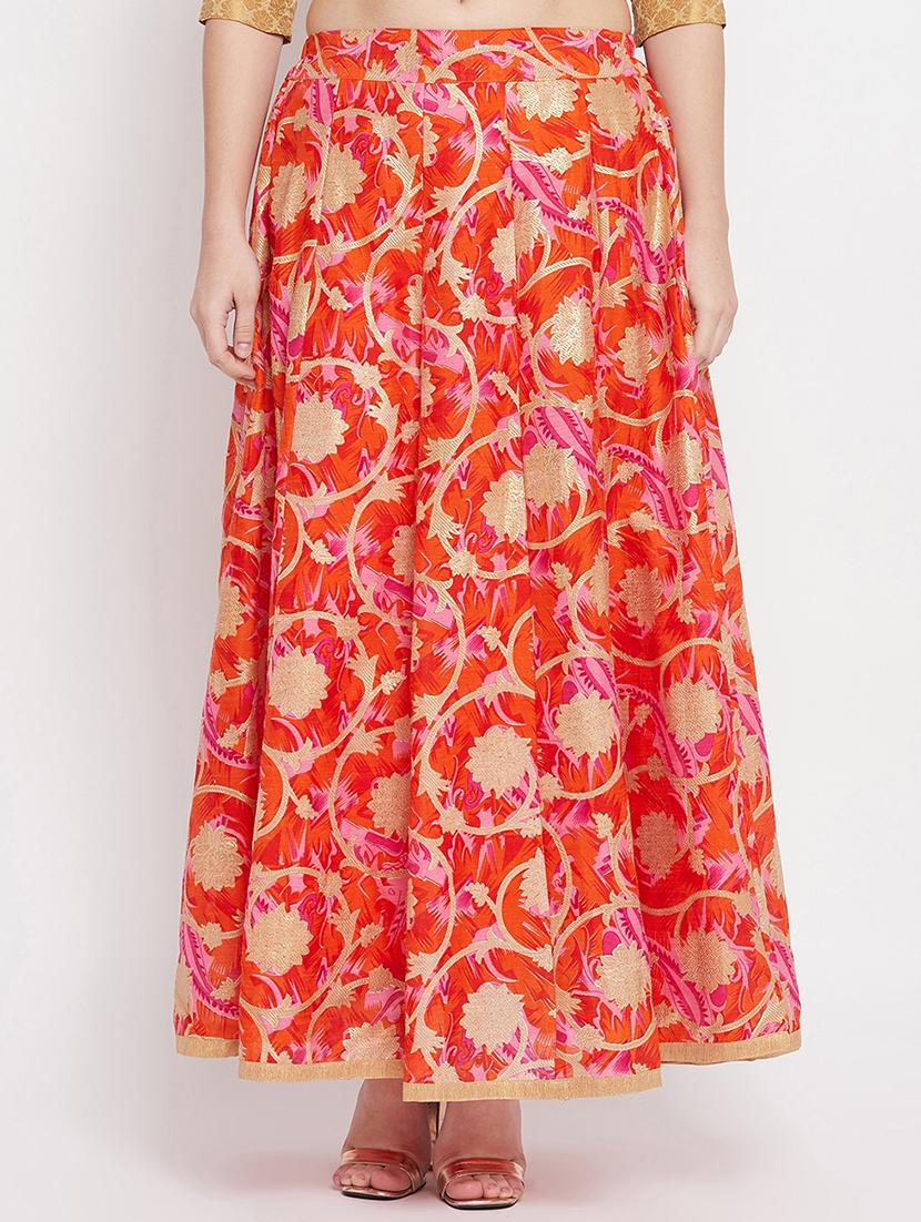 orange floral print maxi skirt - 18227325 - Zoom Image - 0