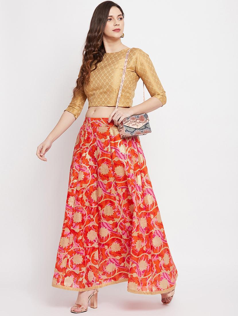 orange floral print maxi skirt - 18227325 - Standard Image - 3
