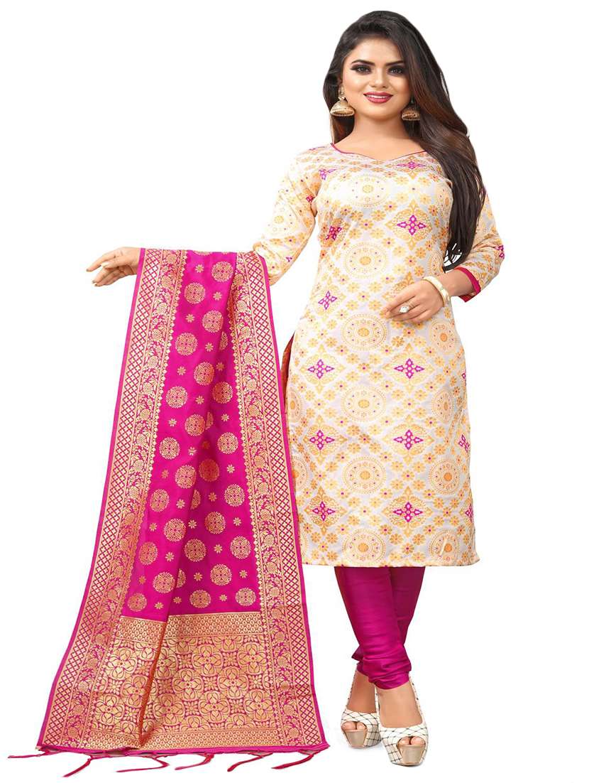 self design banarasi work unstitched suit set - 18227639 -  Zoom Image - 0