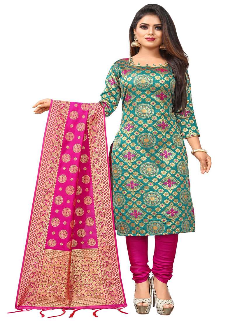 self design banarasi work unstitched suit set - 18227641 -  Zoom Image - 0