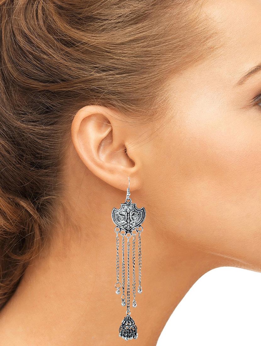 silver metal drop earring - 18229775 - Standard Image - 3