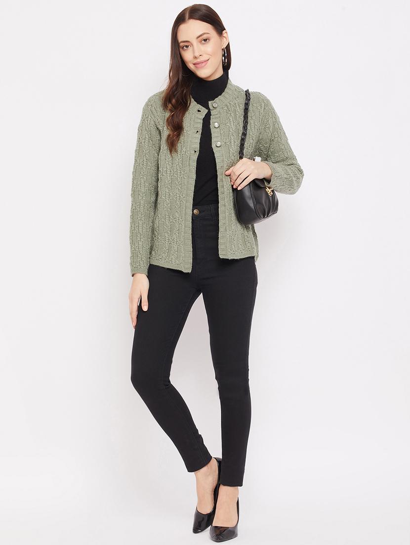 green solid cardigan - 18229834 - Standard Image - 3