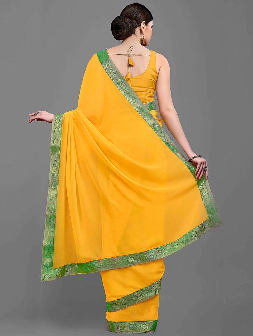 women's bordered yellow colored saree with blouse - 18229848 -  Standard Image - 3