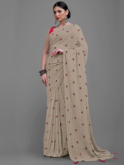 grey georgette embroidered saree - 18229870 - Standard Image - 0