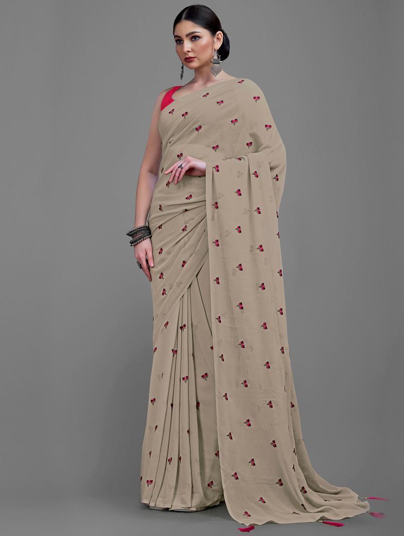 grey georgette embroidered saree - 18229870 - Zoom Image - 0