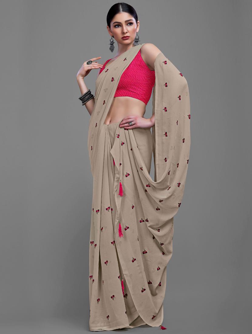 grey georgette embroidered saree - 18229870 - Standard Image - 3